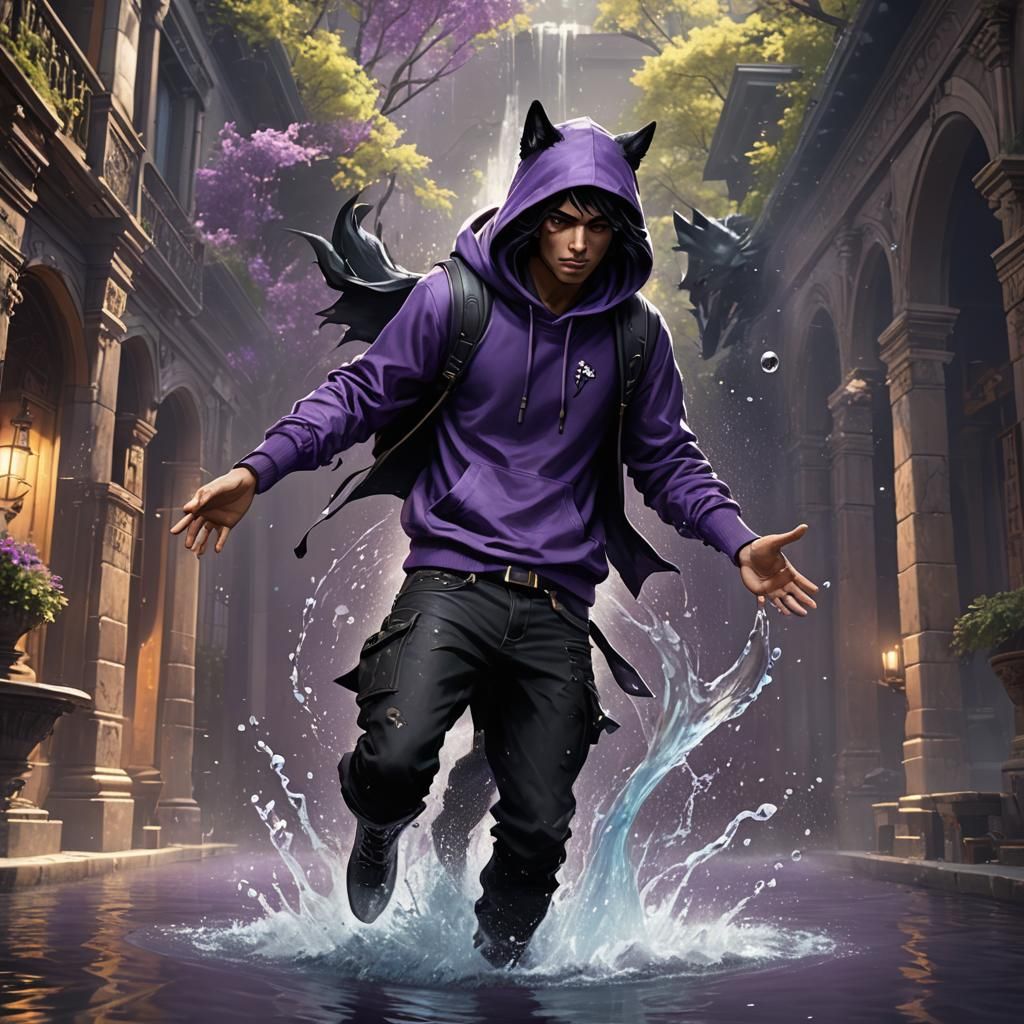 Dark Fantasy Warrior Holds Water in Mid-Air with Cyberpunk-I...