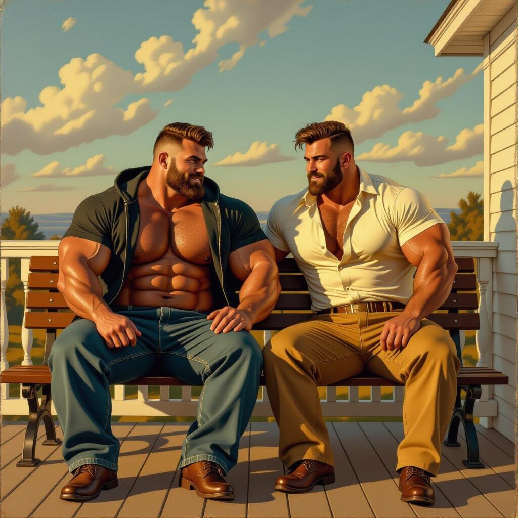 Bodybuilders on a Terrace in a Classical Style
