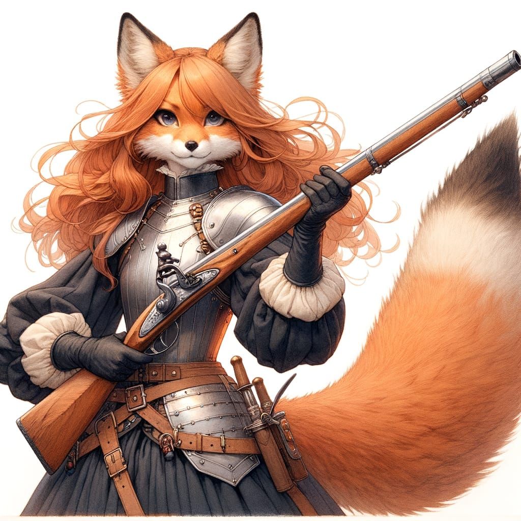 Exotic South Asian Fox Warrior in Armor Reloads Musket