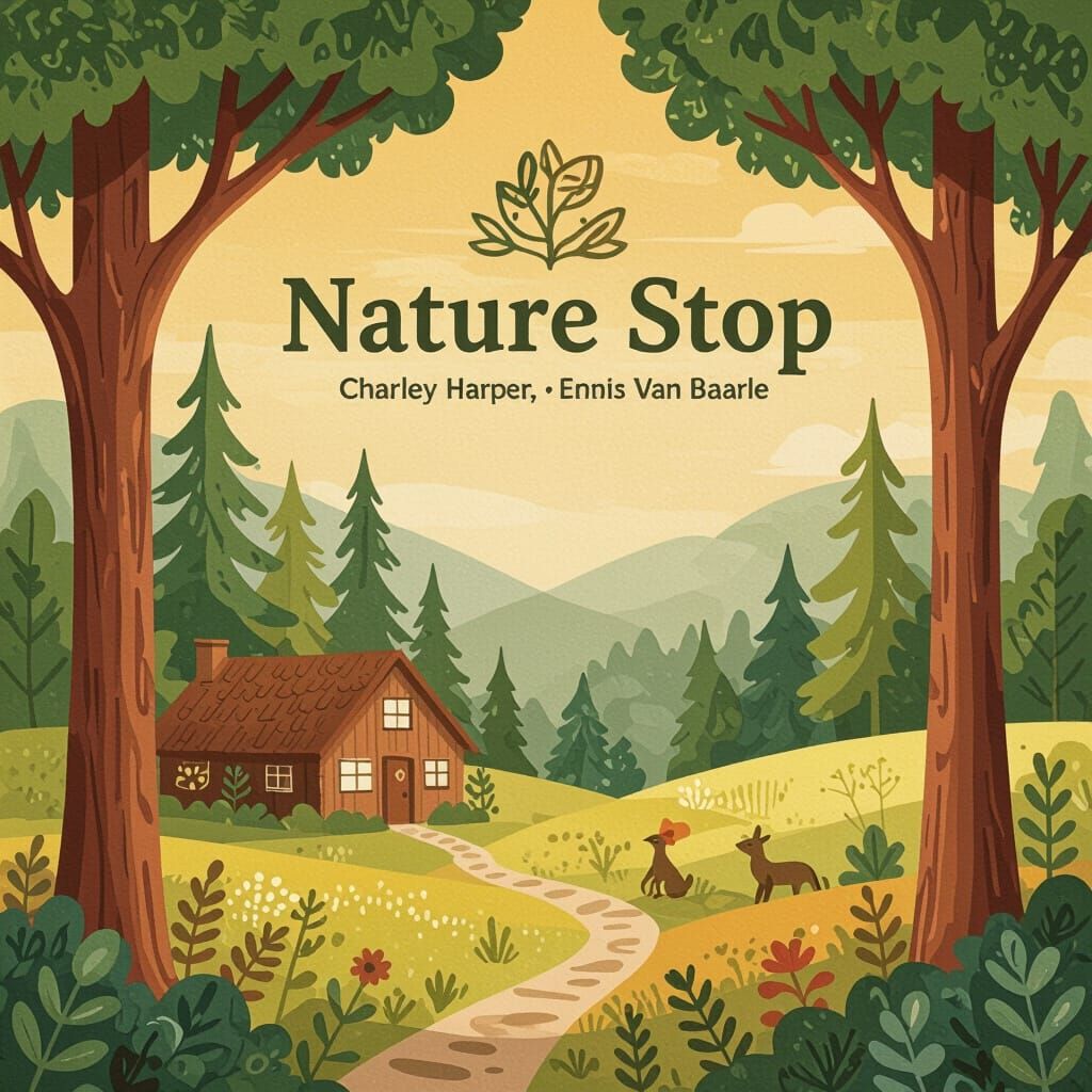 Nature Stop Logo in Illustrated Landscape