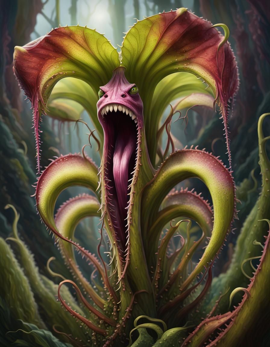 Gargantuan Carnivorous Plant Emerges from Primordial Jungle....