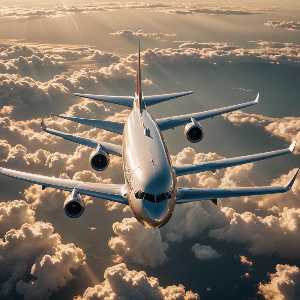 Commercial Airliner in Flight, Cinematic High-Contrast Photo...