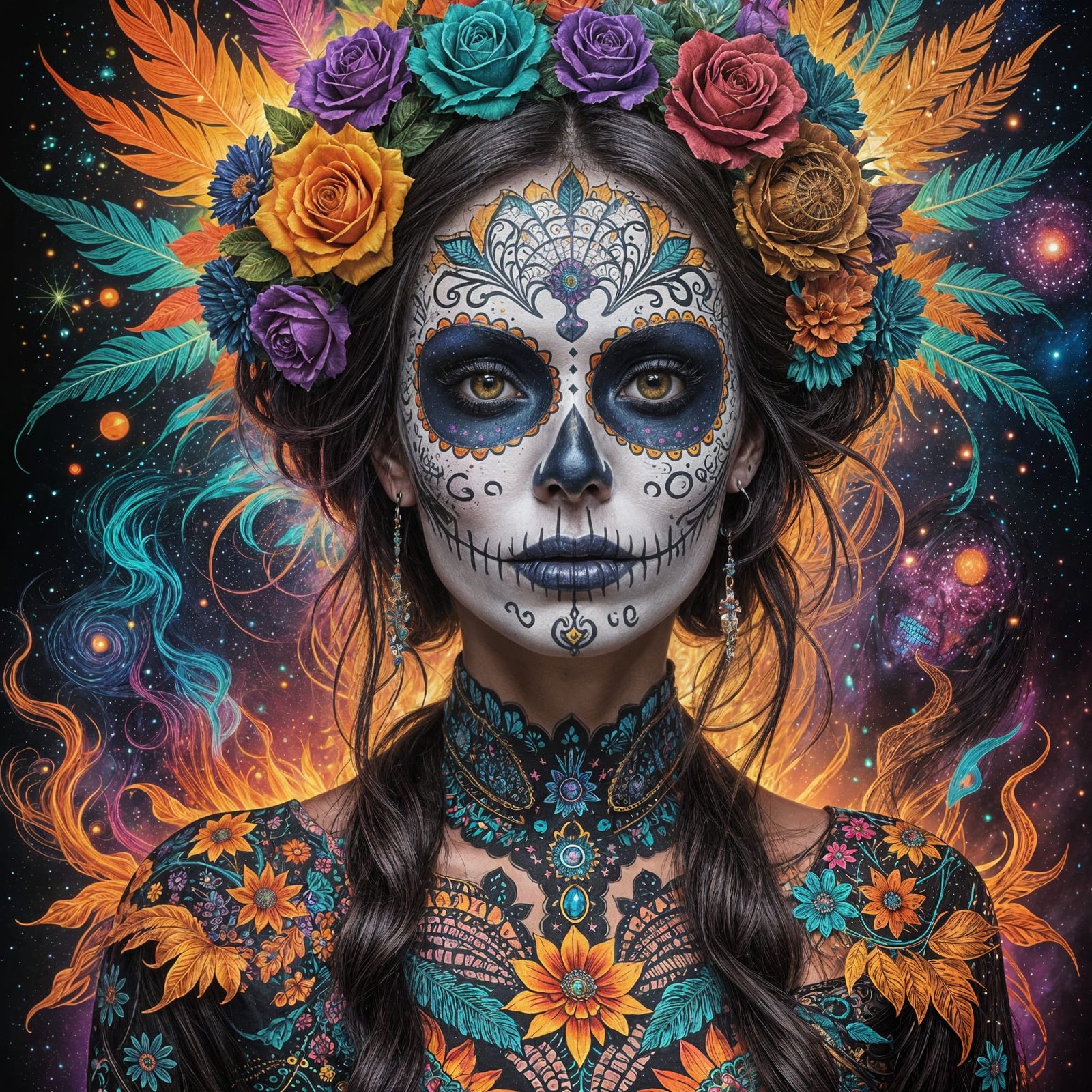 Surreal Cosmic Goddess Unveils Astral Face