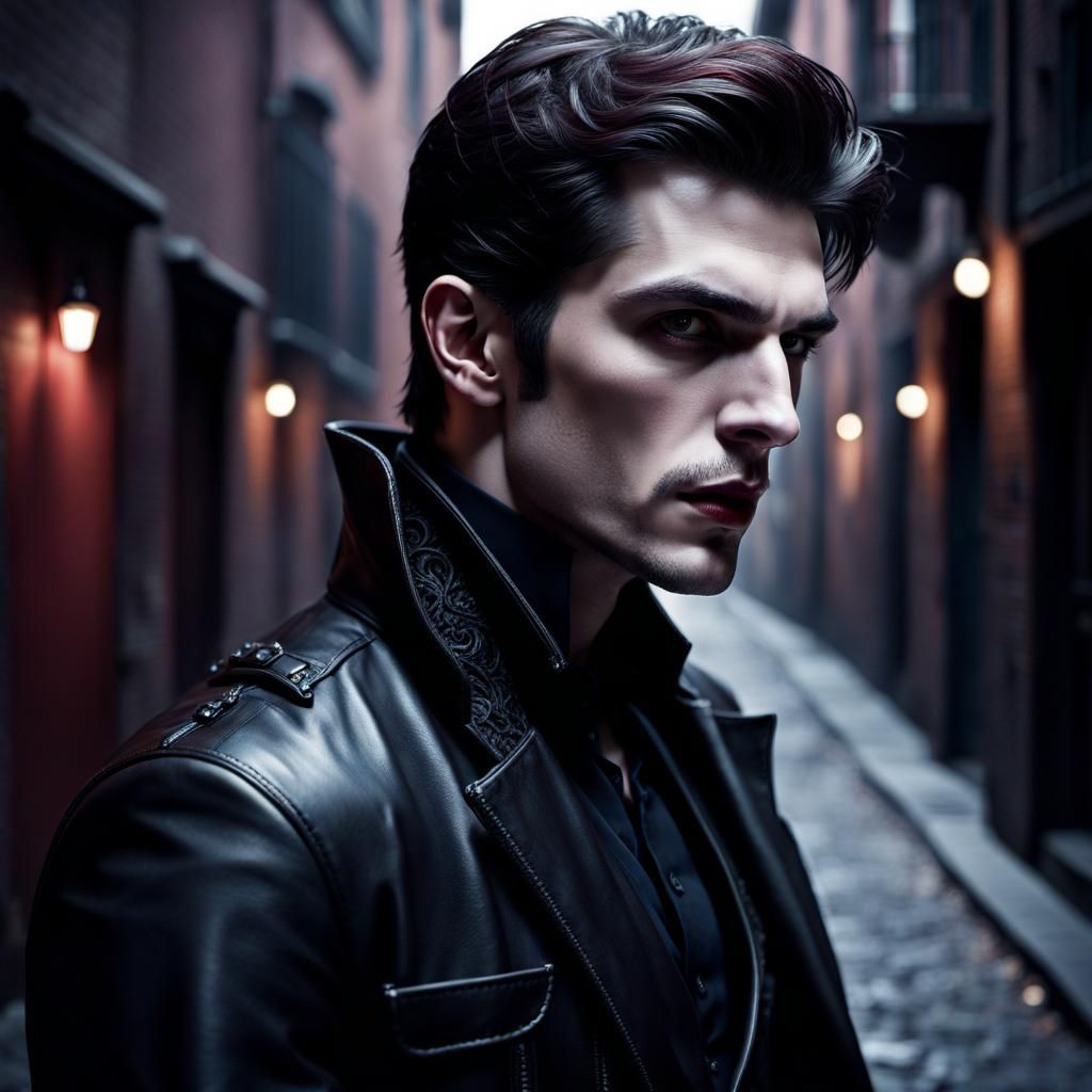 Ethereal Gothic Vampire Portrait in Dark Alley