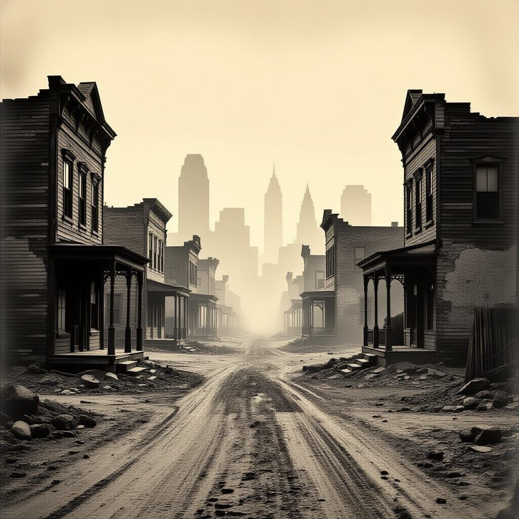 Noir Photograph of Abandoned Post-Apocalyptic Cityscape