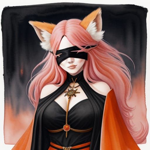 Occult Woman in Hellish Landscape Watercolor