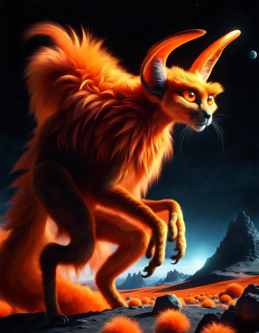 Glowing Orange Alien in an Epic Alien Landscape