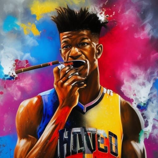Jimmy Butler Smokes a Cigar in Vibrant Graffiti Style
