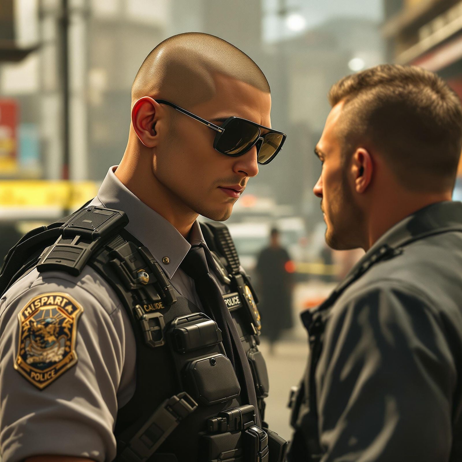 Hyperrealistic Asian Police Officer at Crime Scene