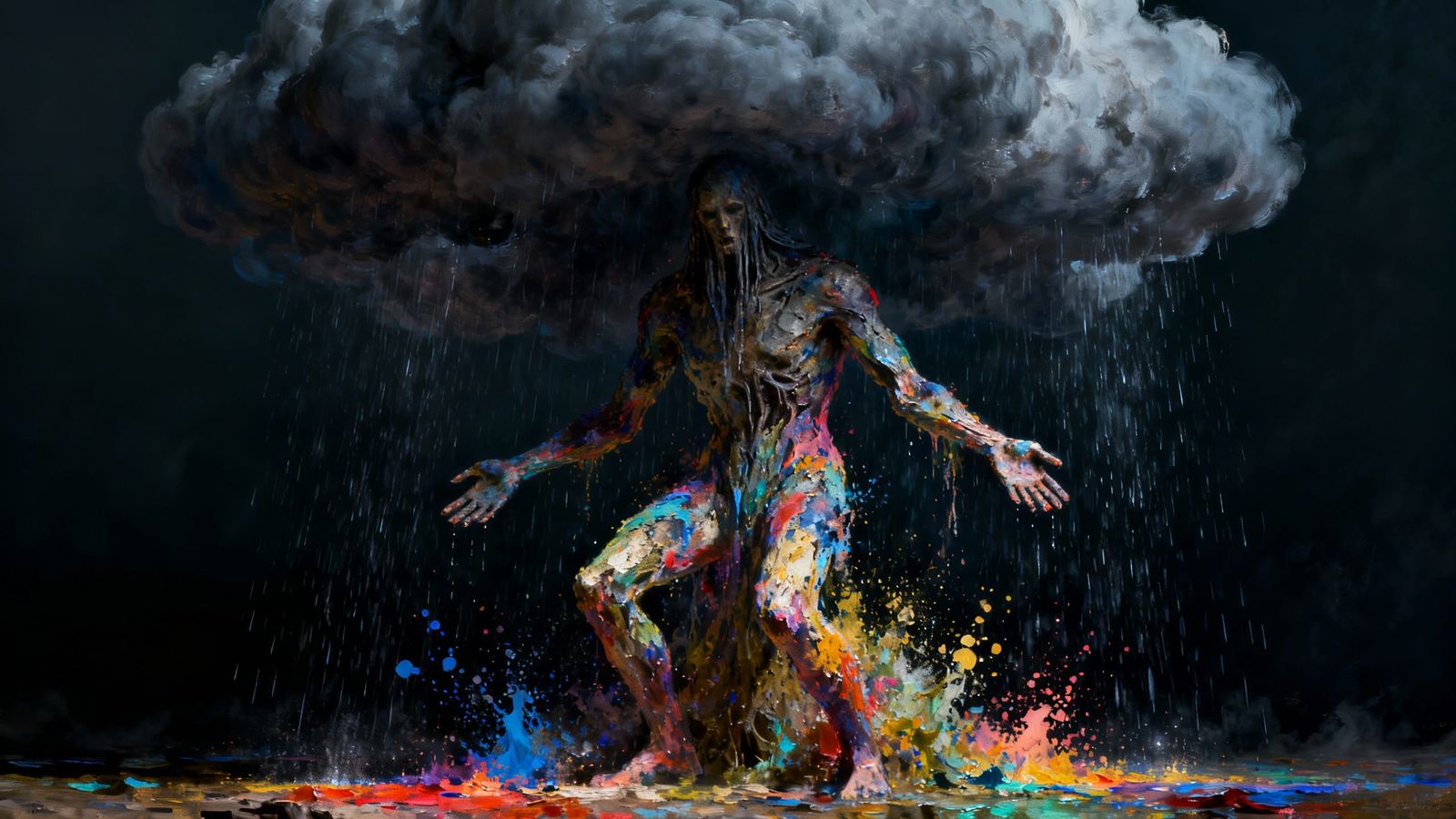 Melancholic Raincloud Shaman in Oil Paint Style