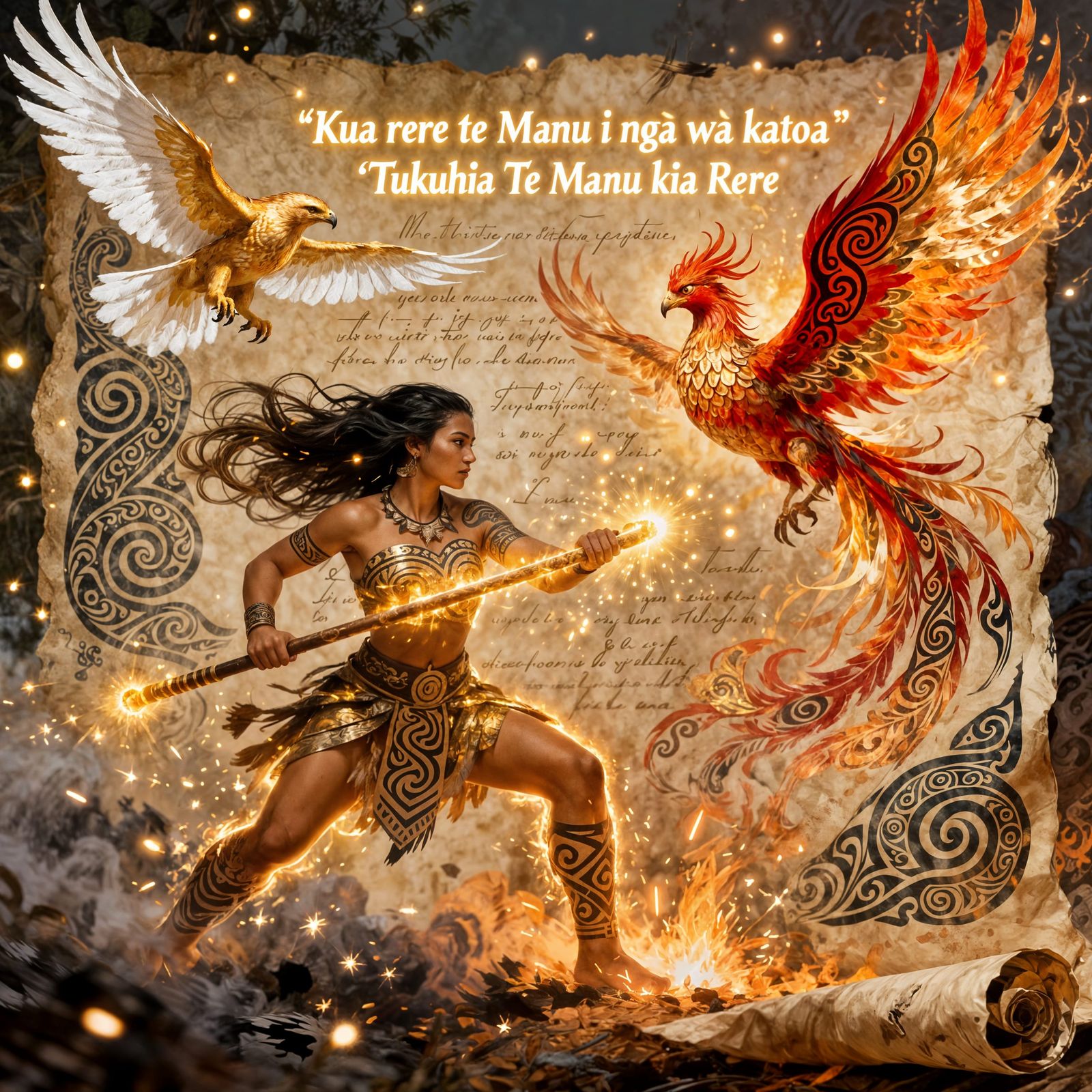 Māori Warrior Battles Phoenix and Hawk