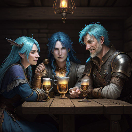 Dark Fantasy Tavern Scene with Pixie and Adventurers