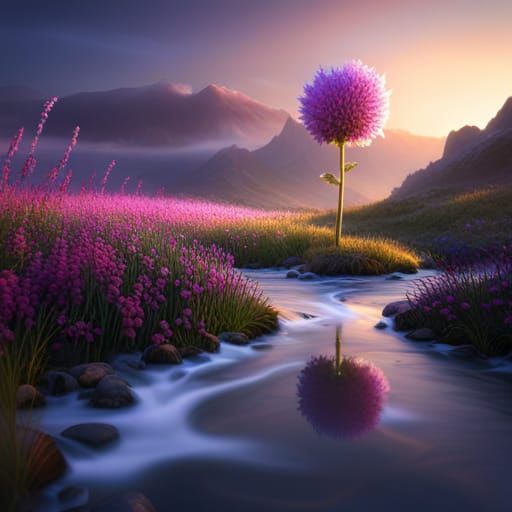 Surreal Hyperrealist Floral Wonderland in Prairie Landscape
