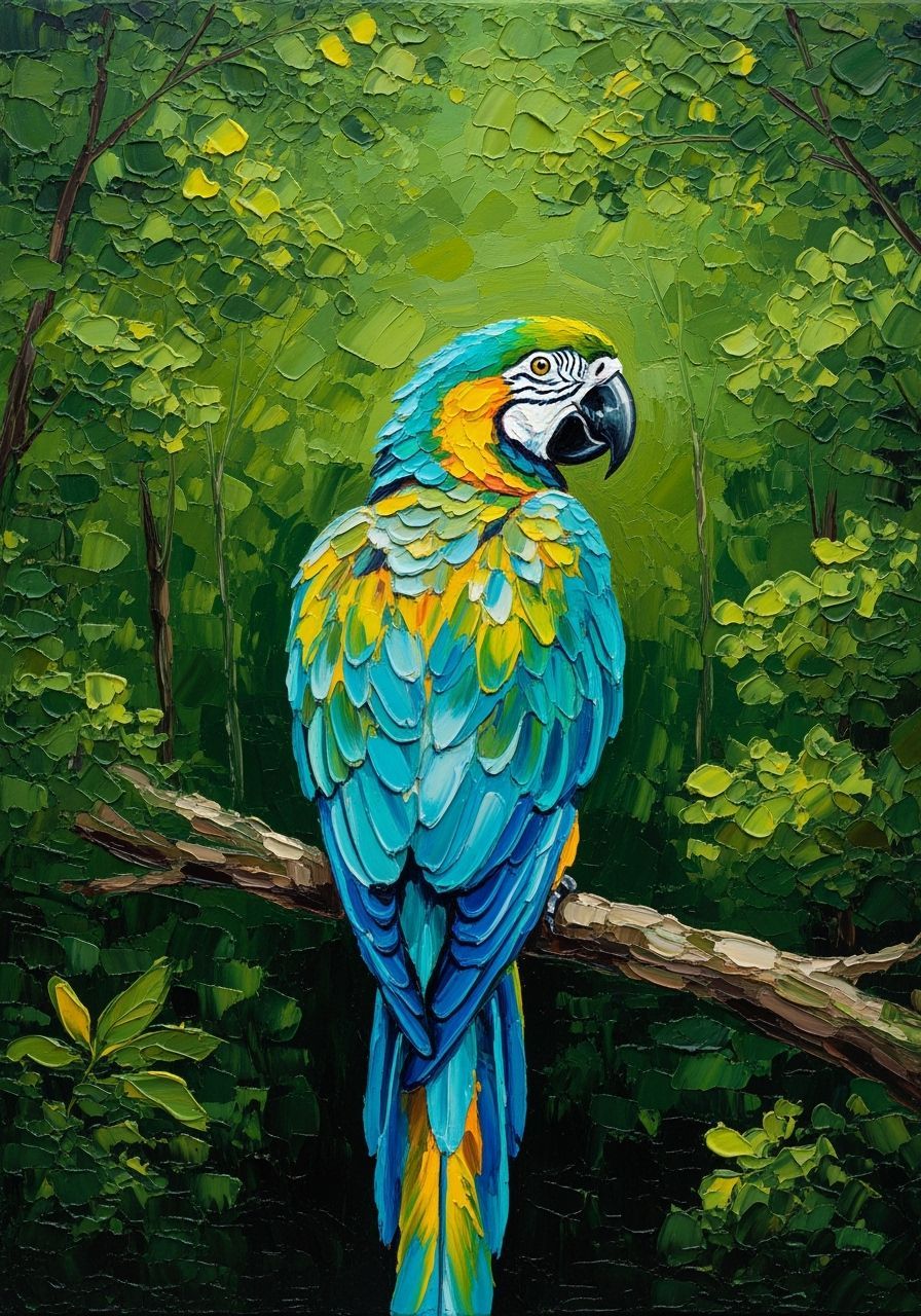 Vibrant Impasto Parrot Oil Painting