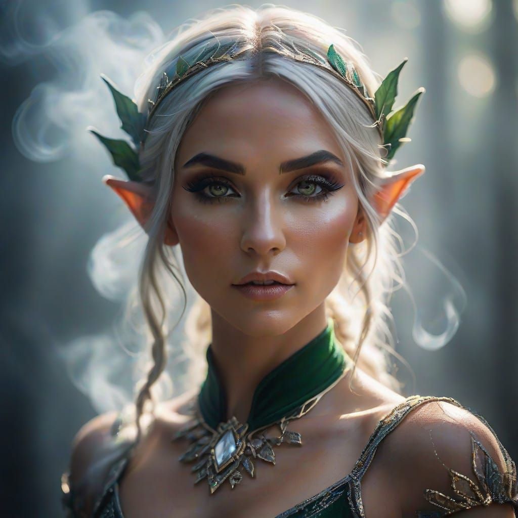 Glamorous Elven Beauty in Smoky Portrait