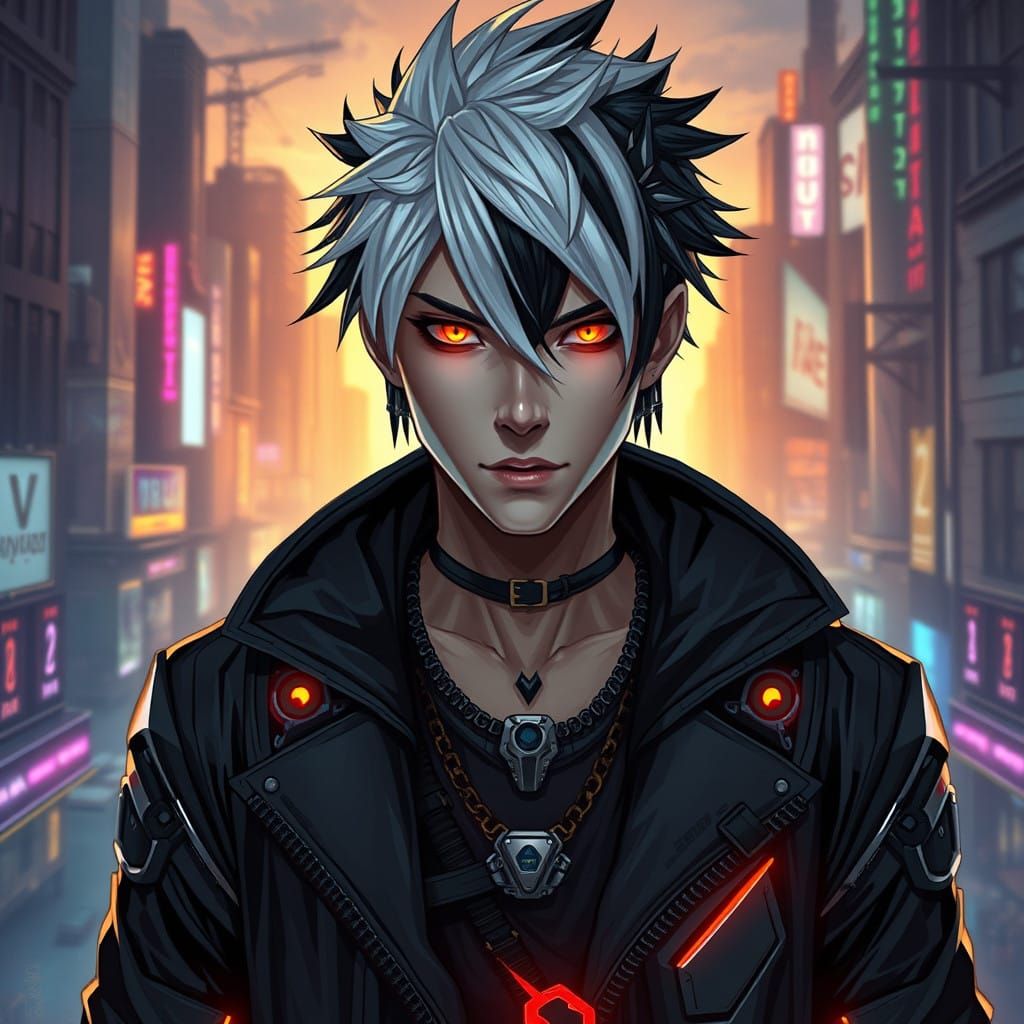 Cyberpunk Male Character with Gold Eyes and Edgy Hairstyle