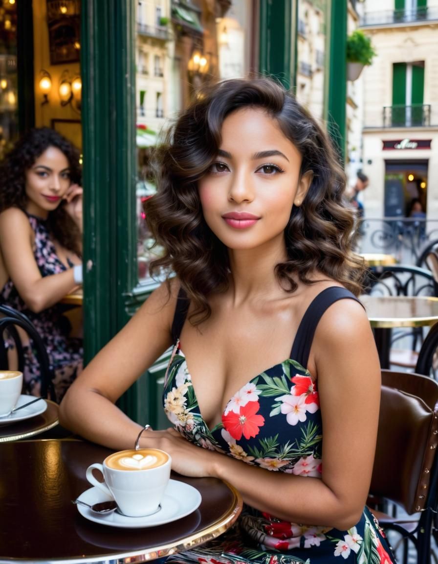 Romantic Parisian Cafe Scene in Candid Photography Style