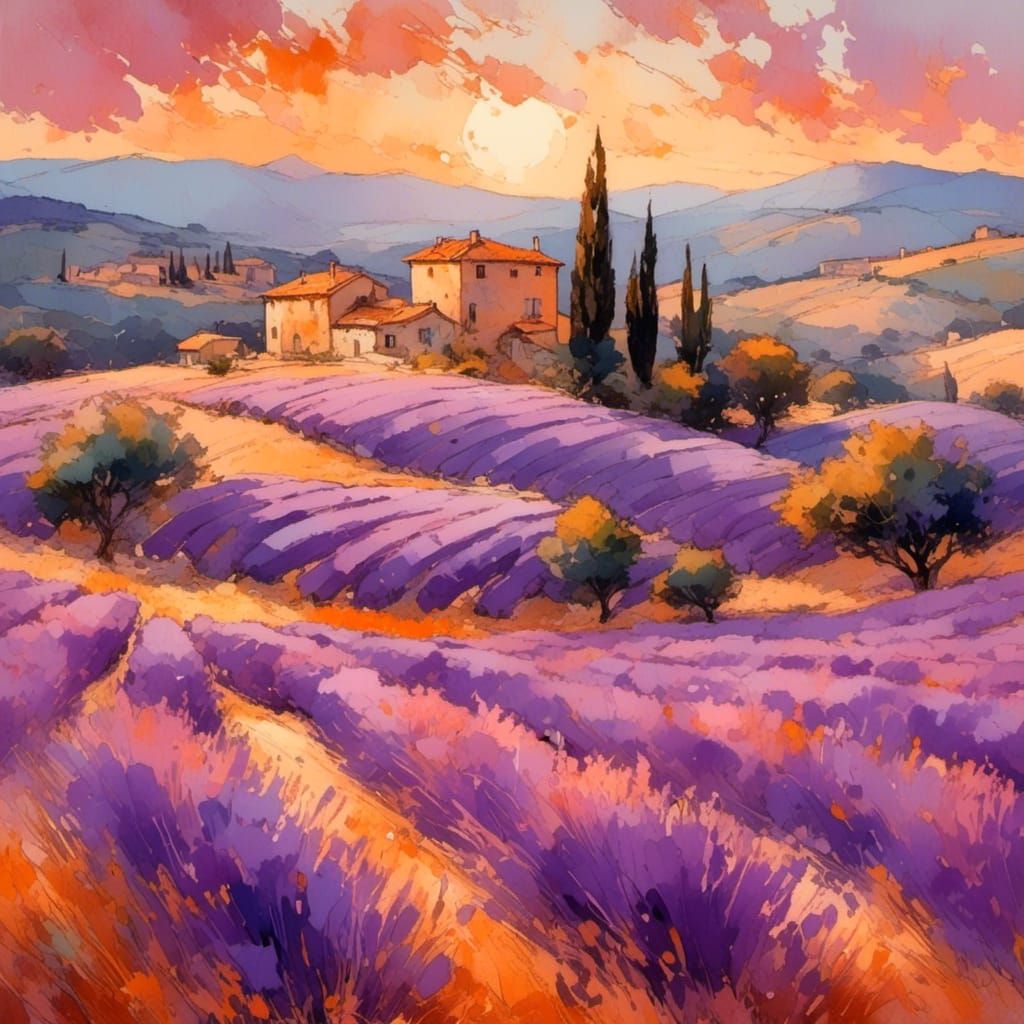 Warm Summer Sunset in Provençal Landscape
