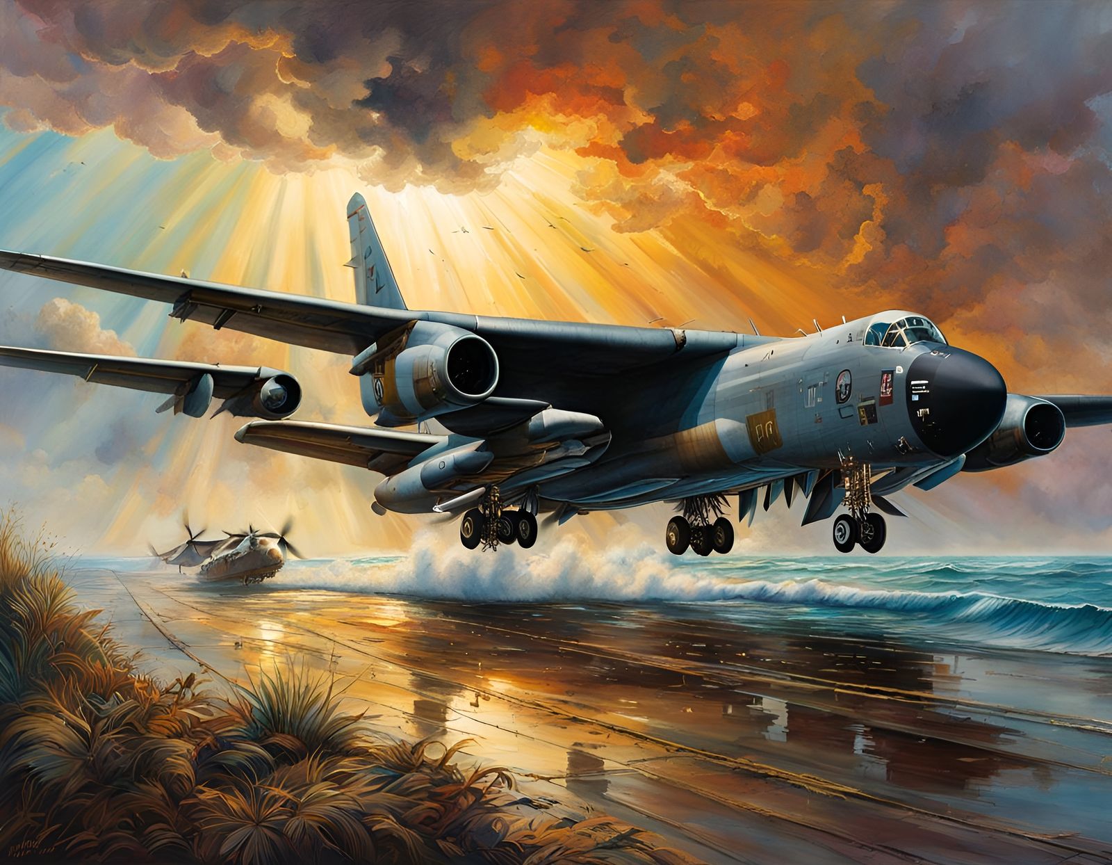 Hyper Realistic B52 Bomber Landing on Deserted Aircraft Carr...