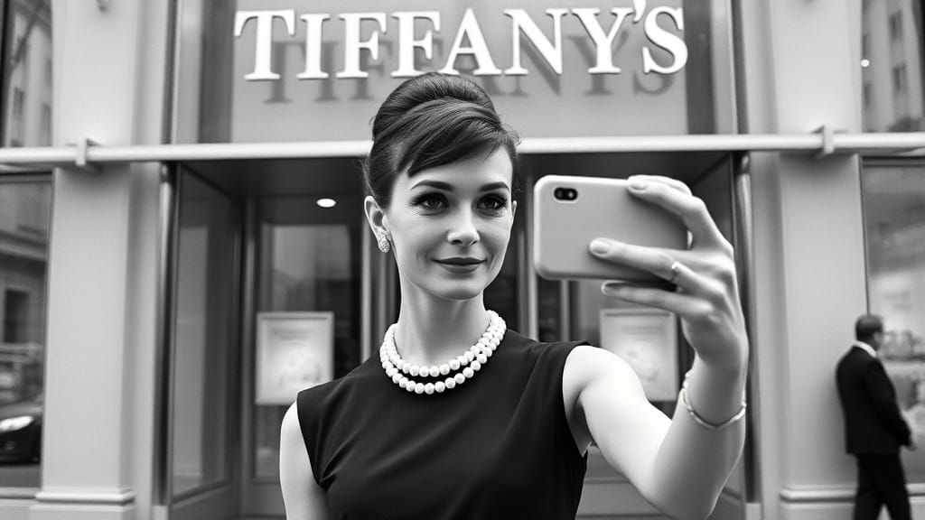 Audrey Hepburn Selfie in Classic Black and White Style