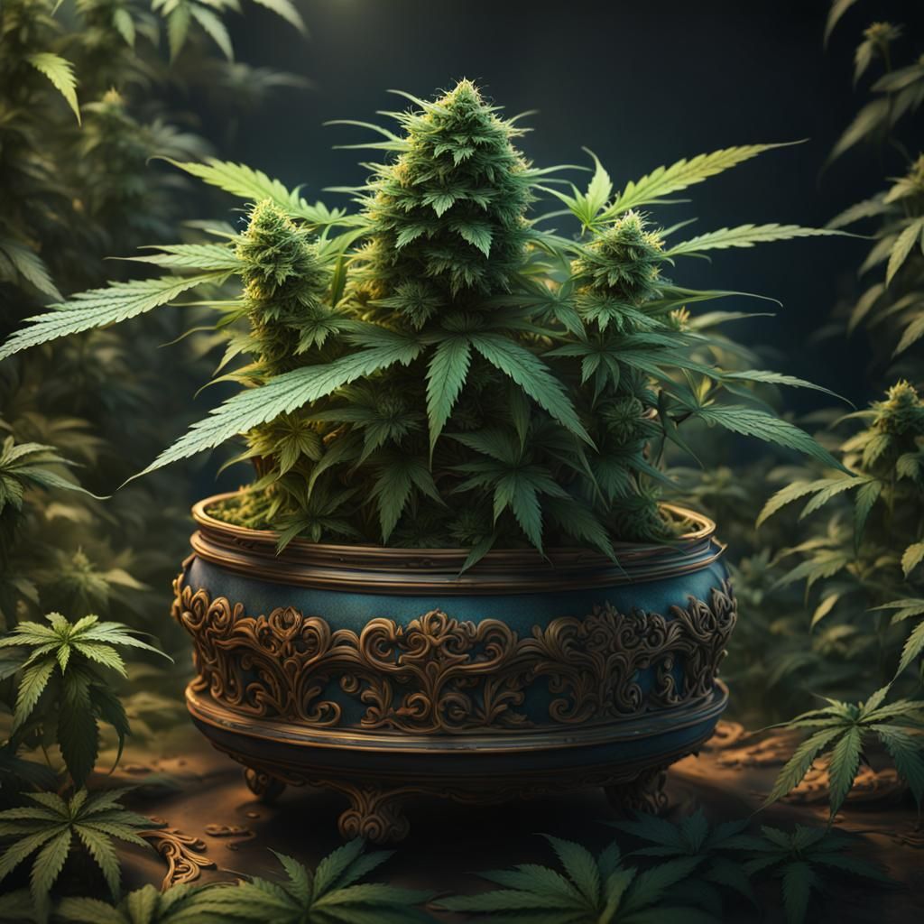 Vibrant Cannabis Plant Blooms in a Stunning Matte Painting