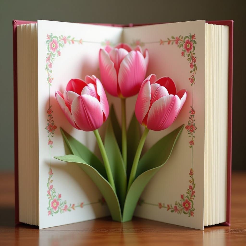 Pink Tulip in Victorian Pop-Up Book