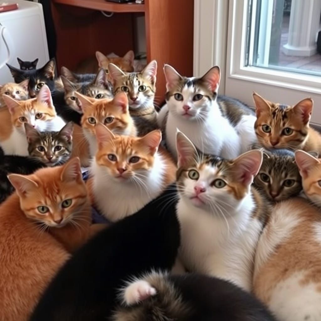 Whimsical Feline Gathering in Vibrant Digital Art