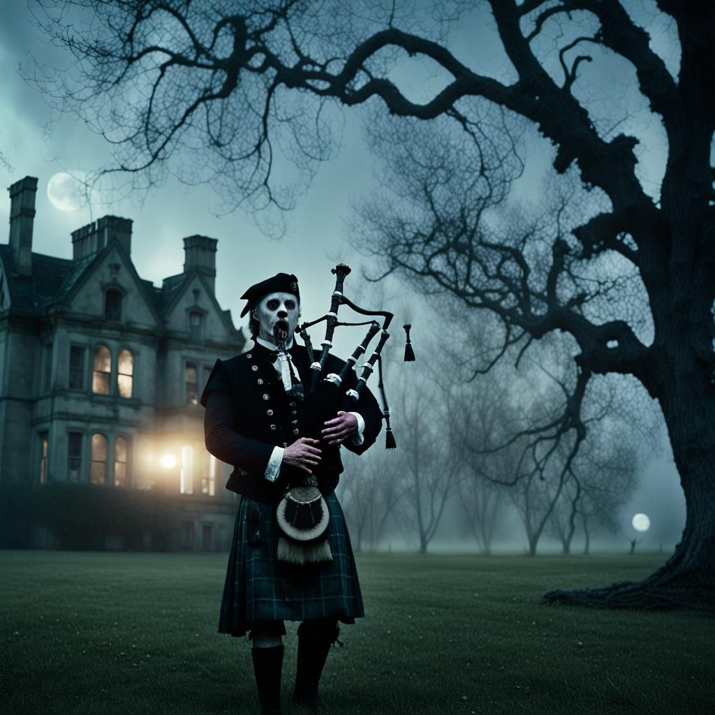 The Ghost of Highlander Plays Bagpipes Under a Haunted Full....