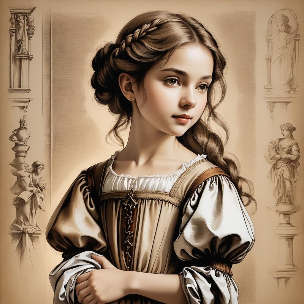 Renaissance-Inspired Portrait of a Young Girl