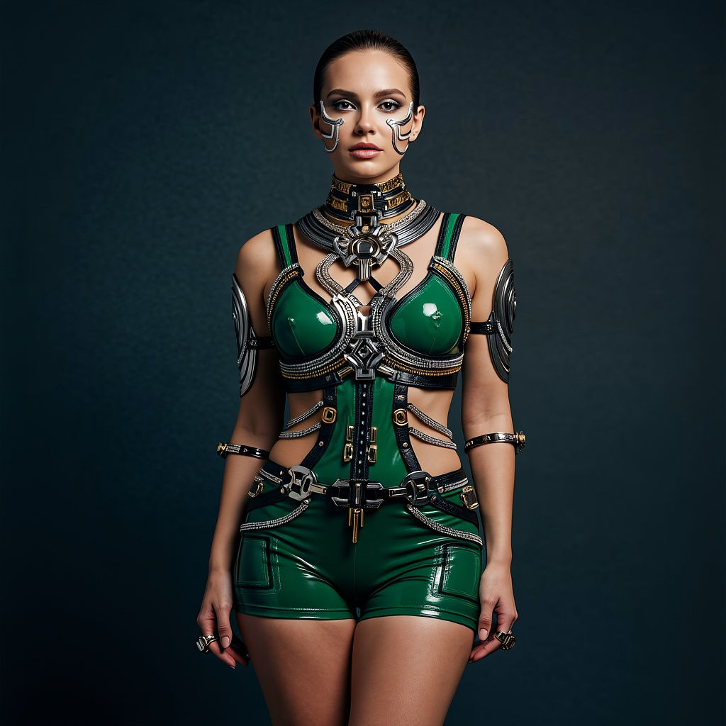 Beautiful Woman in Futuristic Jewelry, Hyperrealistic Art