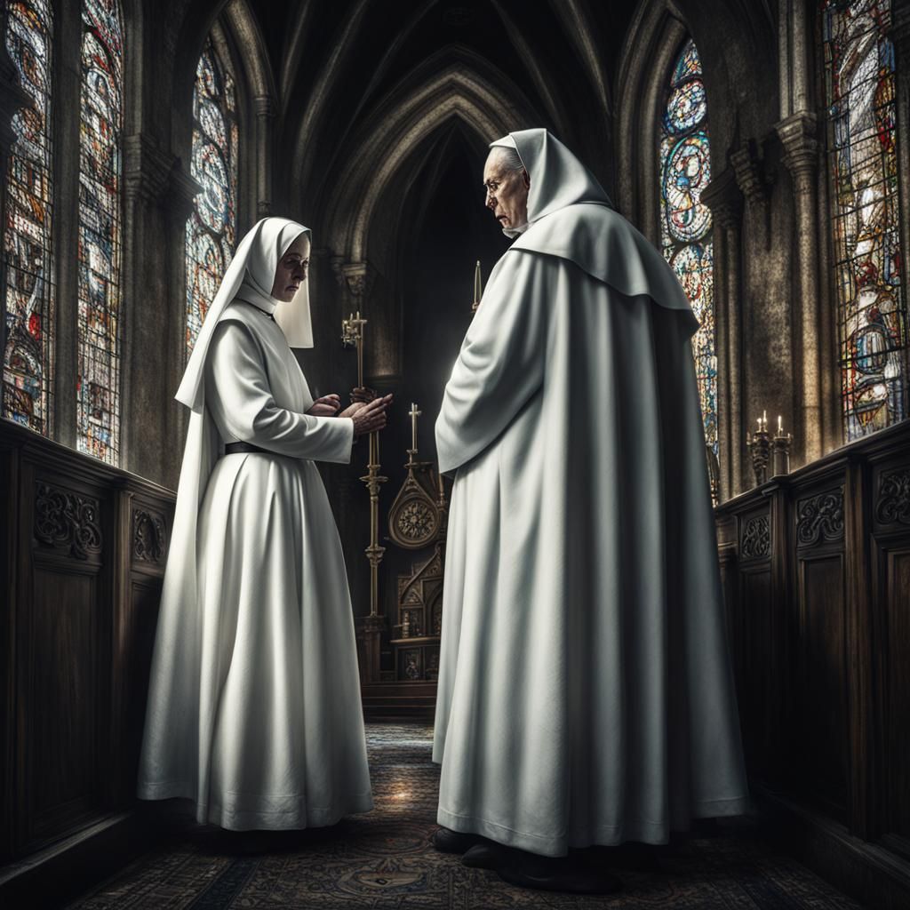 Surreal Nun and Priest in a Hauntingly Beautiful HDR Scene
