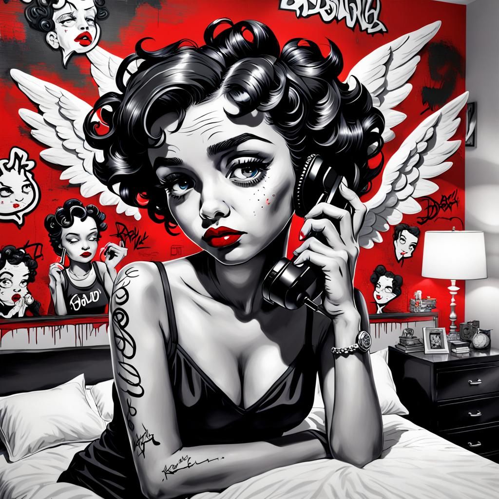 Hip Hop Betty Boop's Bedroom Scene in Black and White