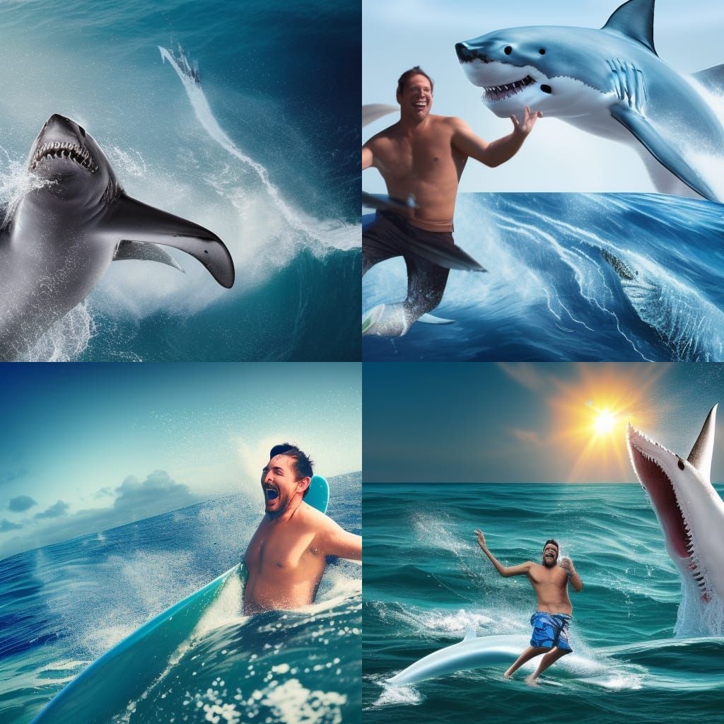 Smiling Surfer Battled by an Angry White Shark in a Dramatic...