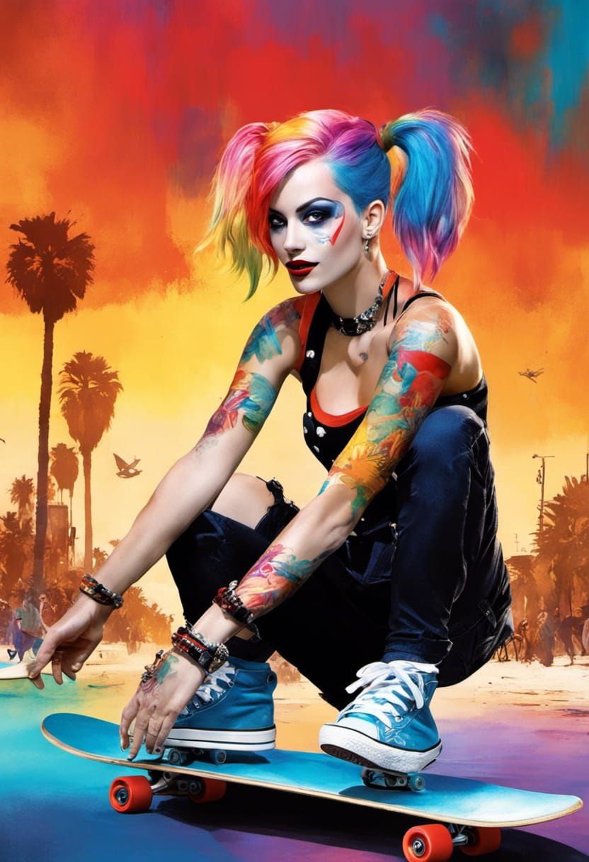 Vibrant Venice Beach Scene in Cyberpunk Style