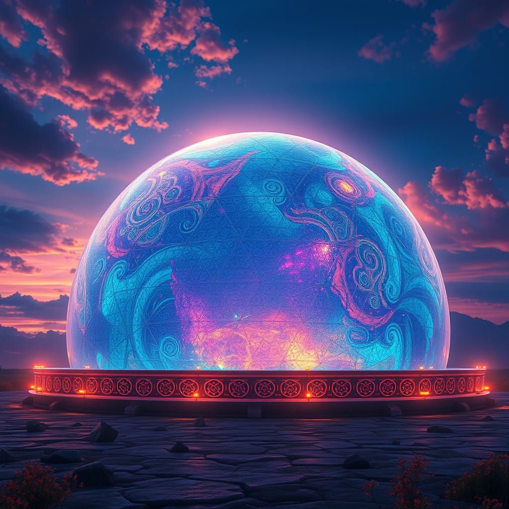 Iridescent Dome Barrier in Hyper-Realistic Fantasy Style