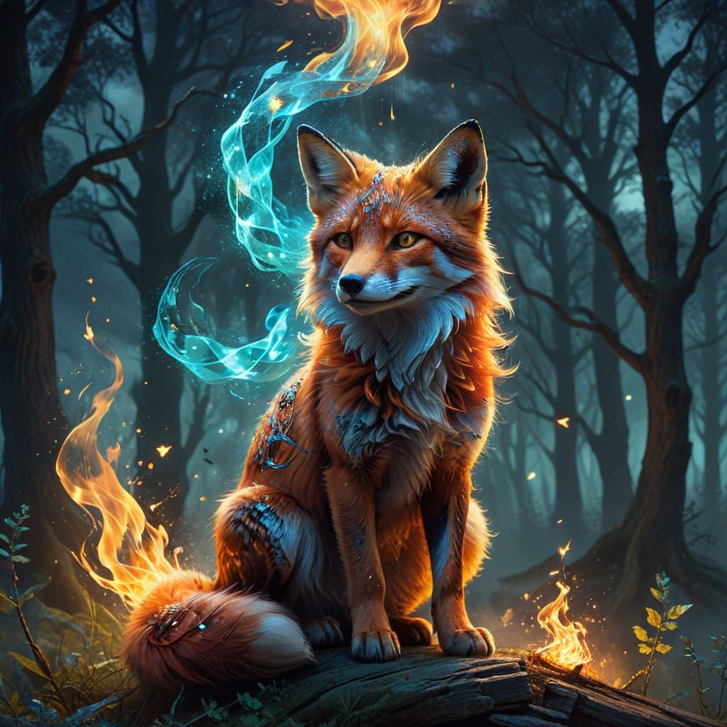 Celtic Fox Ignites Cosmic Flame in Holographic Astral Realm