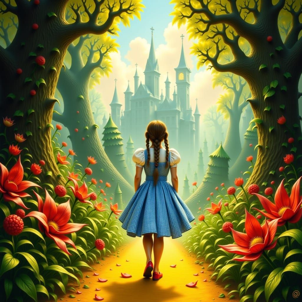 Dorothy on Yellow Brick Road to Emerald City