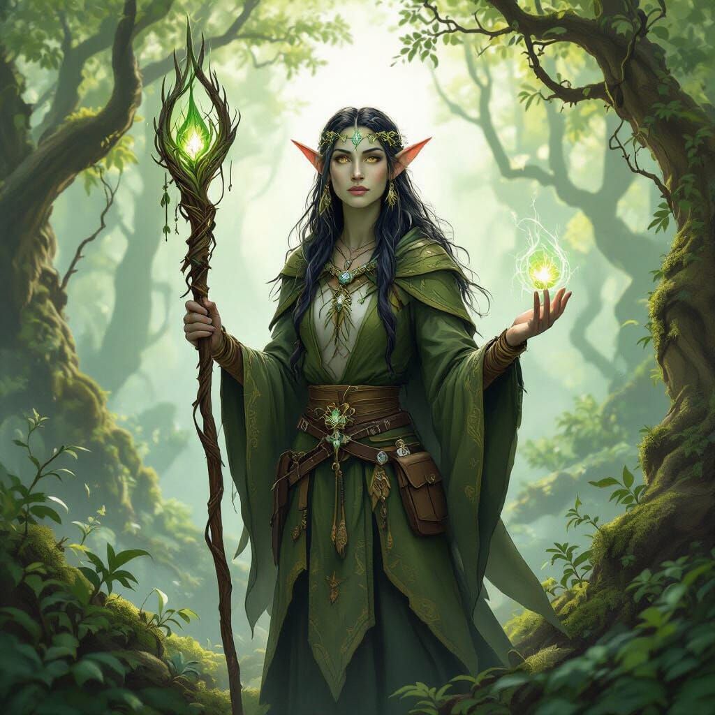 Wood Elf Druid in Dark Fantasy Style