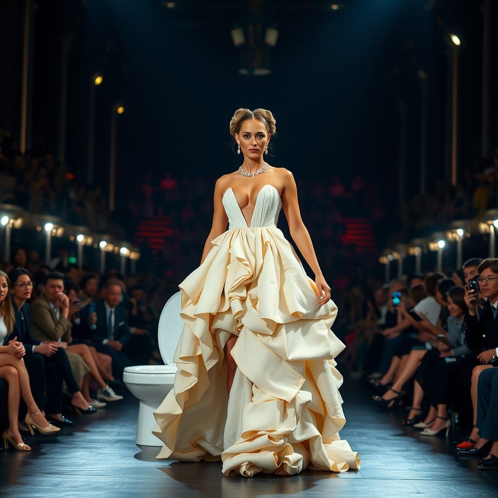 Elegant Woman Stuns in Avant-Garde Toilet Paper Gown on the ...