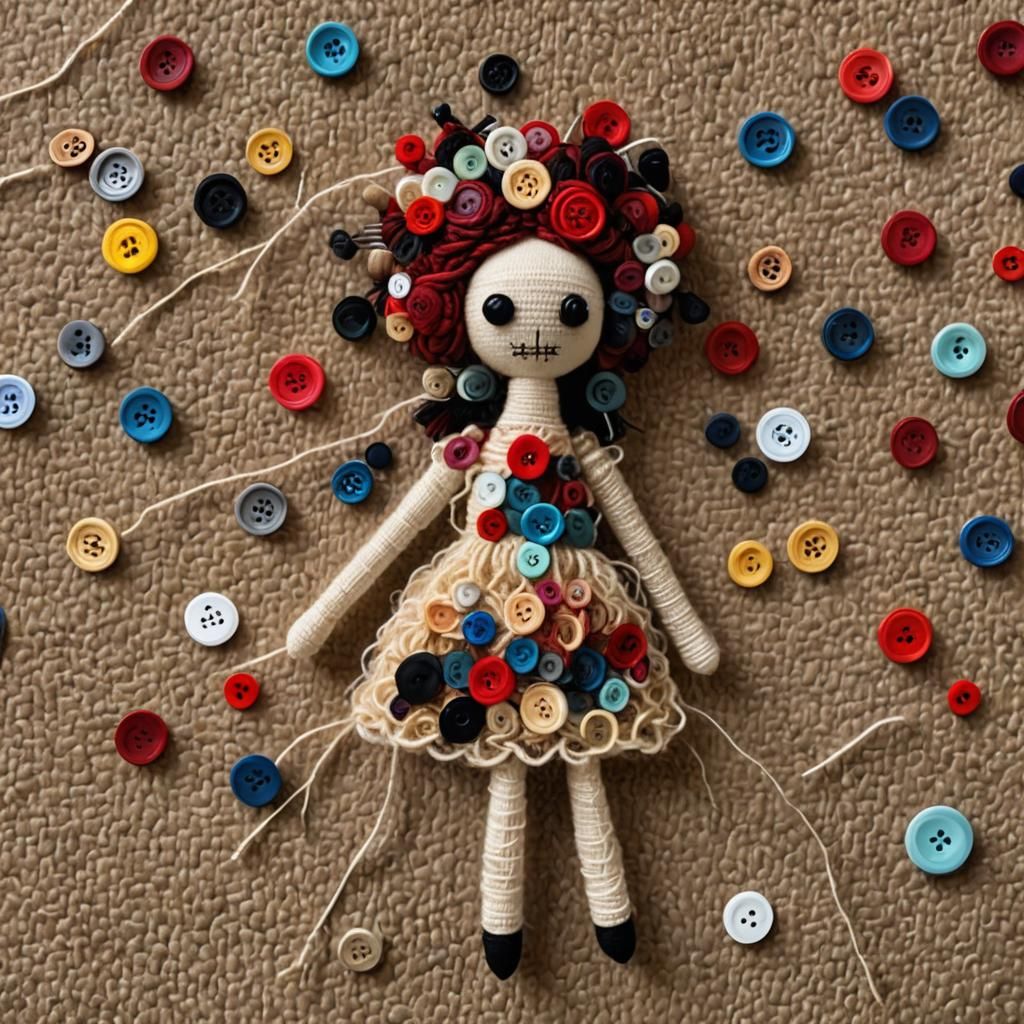 Whimsical Yarn Voodoo Doll Figure