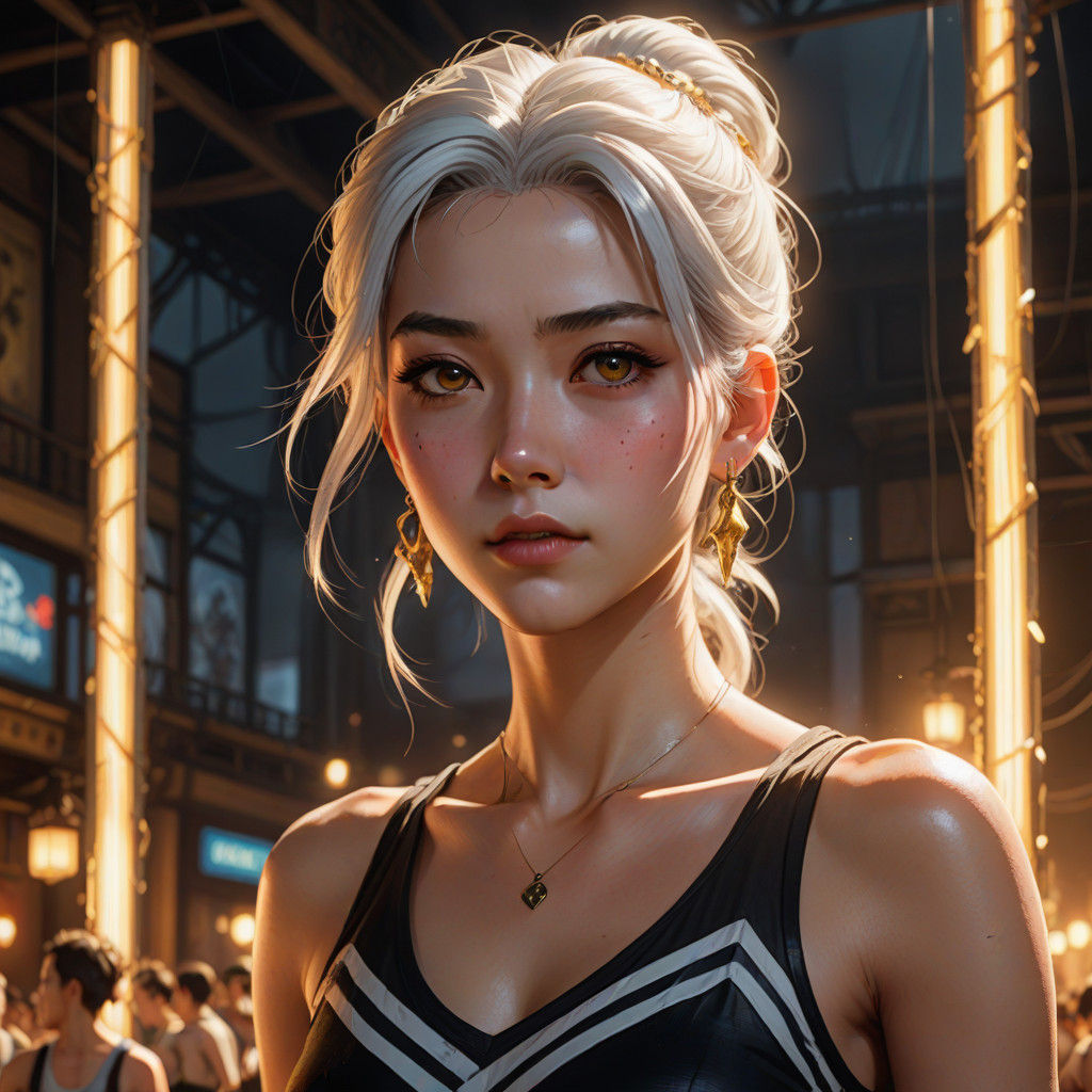 Anime Cyberpunk Goddess Dancer in Vibrant Stage Lighting