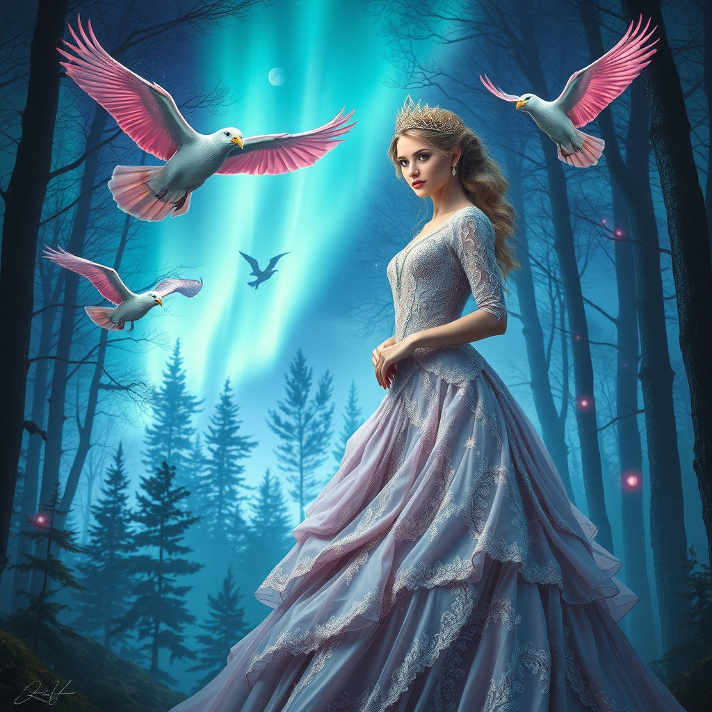 Regal Princess in Enchanted Forest Landscape