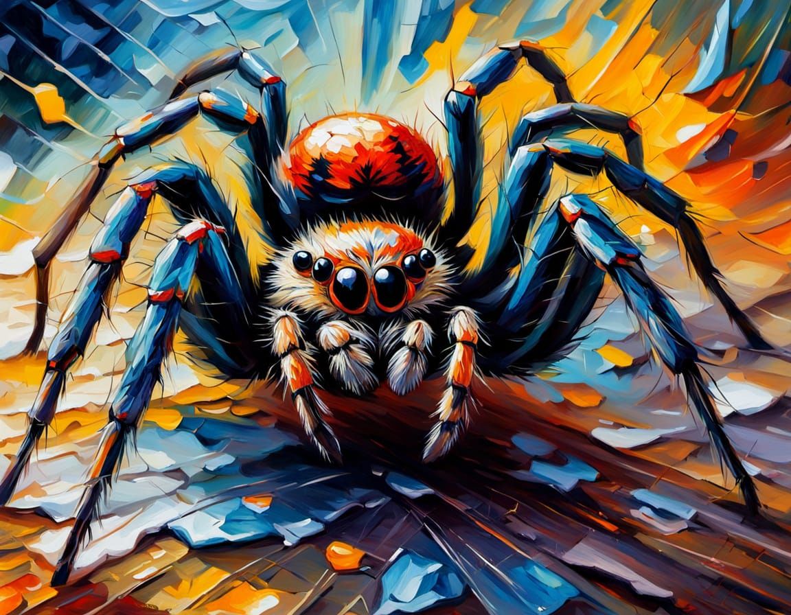 Spider and Fly in Expressionist Oil Painting Style