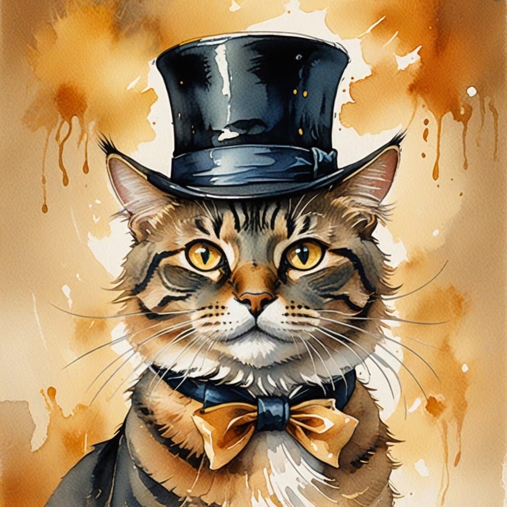 Cat in a Top Hat Watercolor Illustration