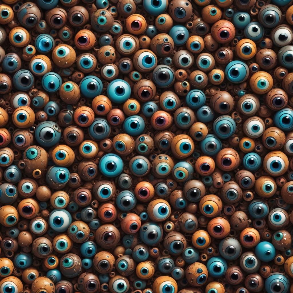 Vibrant Fantastical Landscape with Googly Eyes
