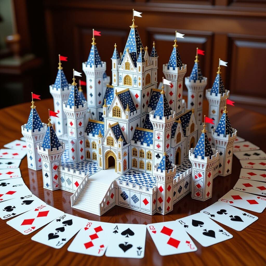 Royal Court Made of Playing Card Suits and Patterns