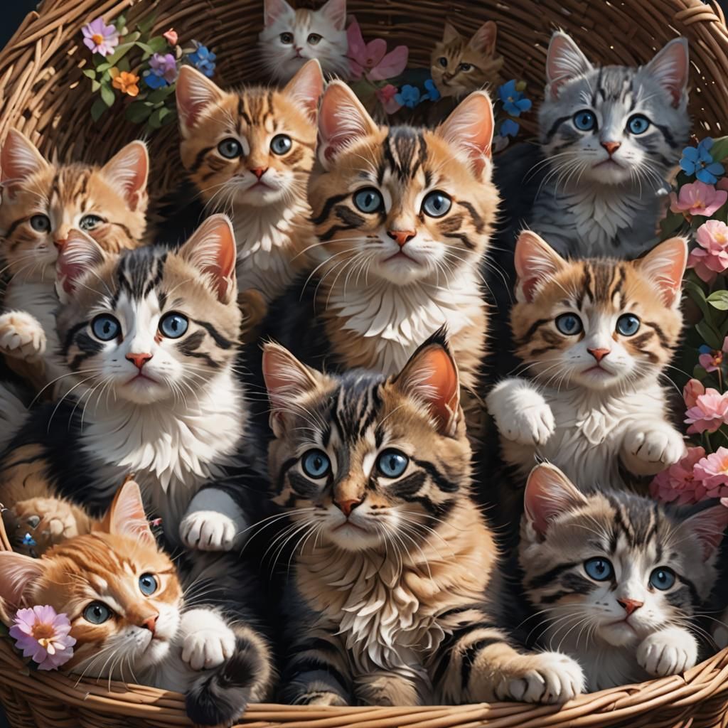 Cute Kittens in Vibrant Colors, 8K Concept Art