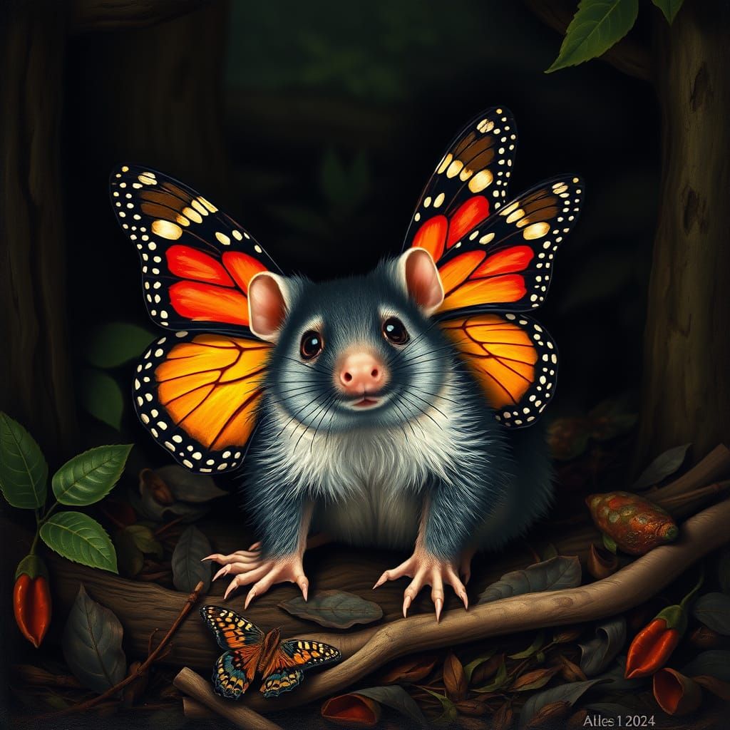 Mole with Butterfly Wings in Holbein and Macke Style