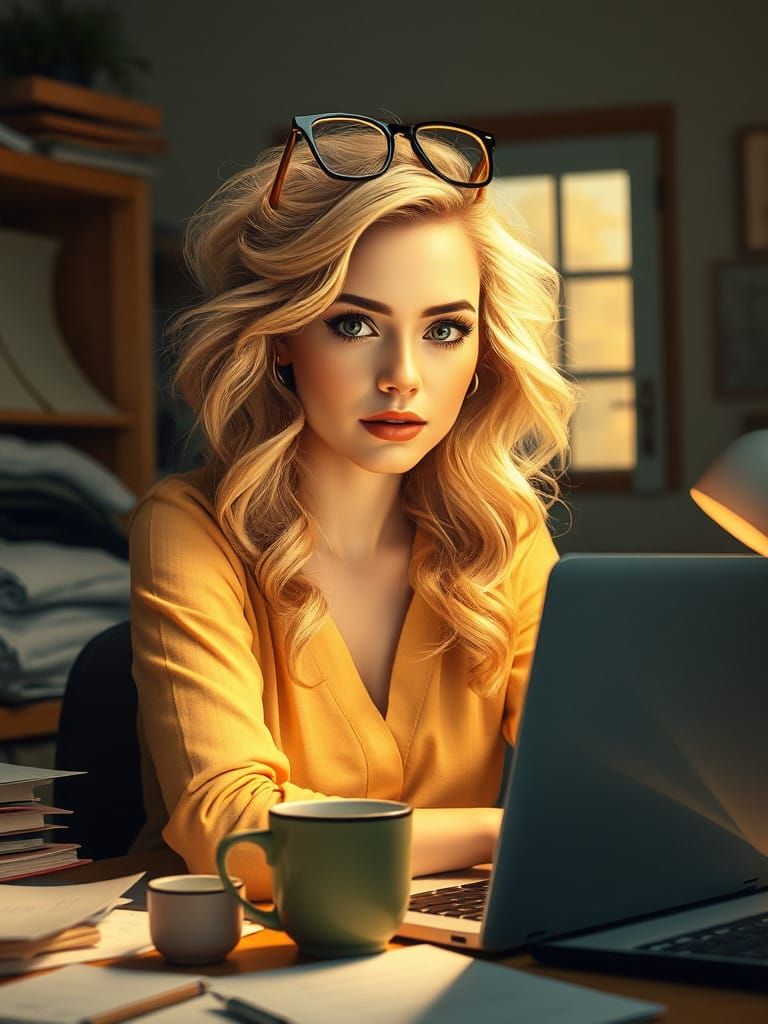 Woman in Elegant Disarray with Golden Light