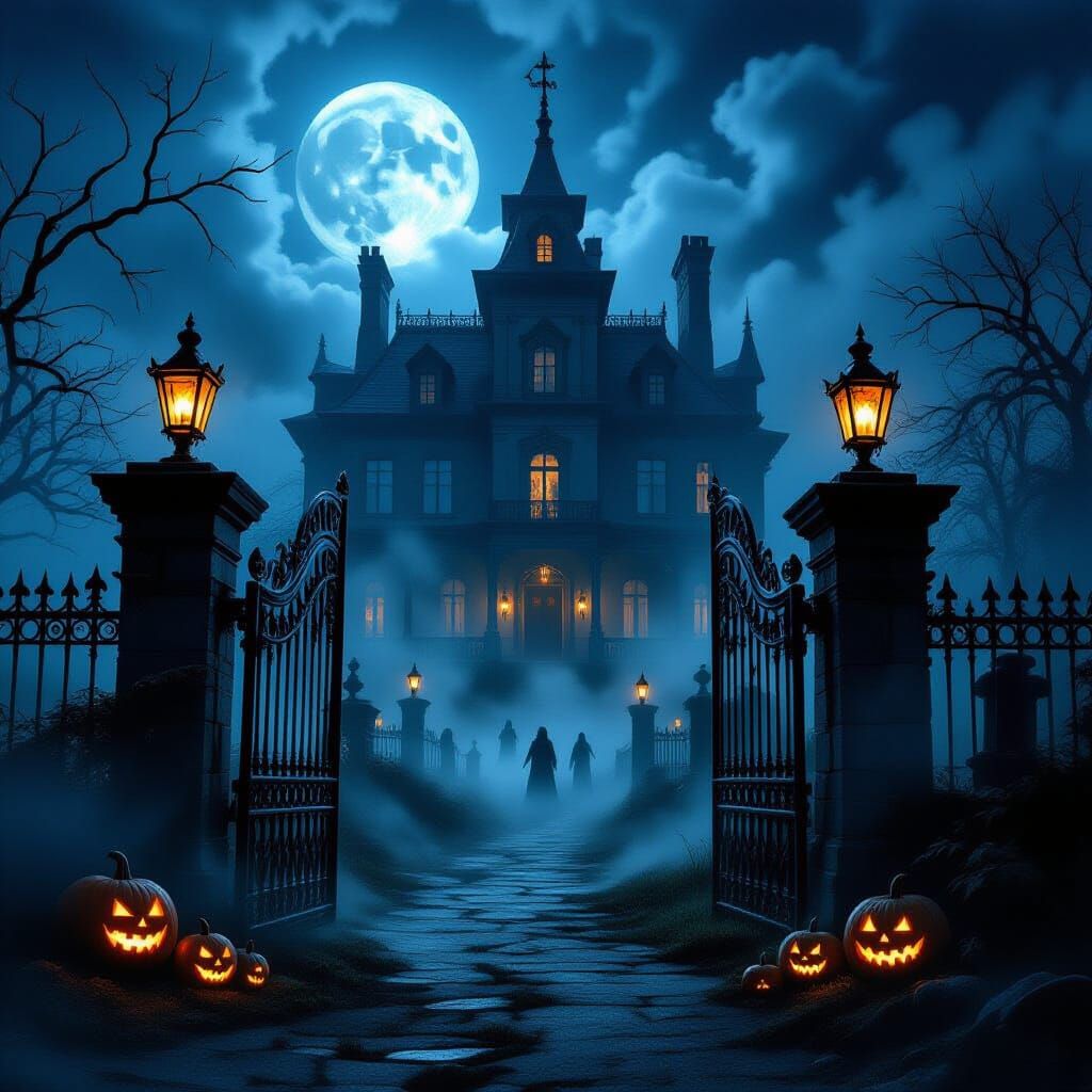 Haunted Victorian Mansion Under Full Moon